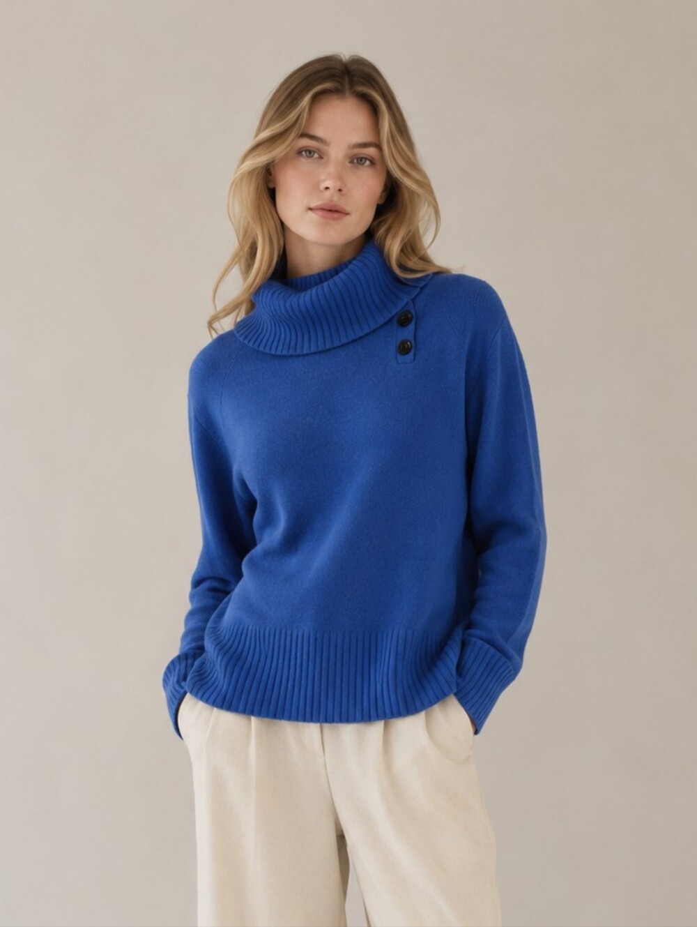 Anne Klein Cashmere Cobalt Blue knit Sweater Cowl turtleneck Office Siren Cozy